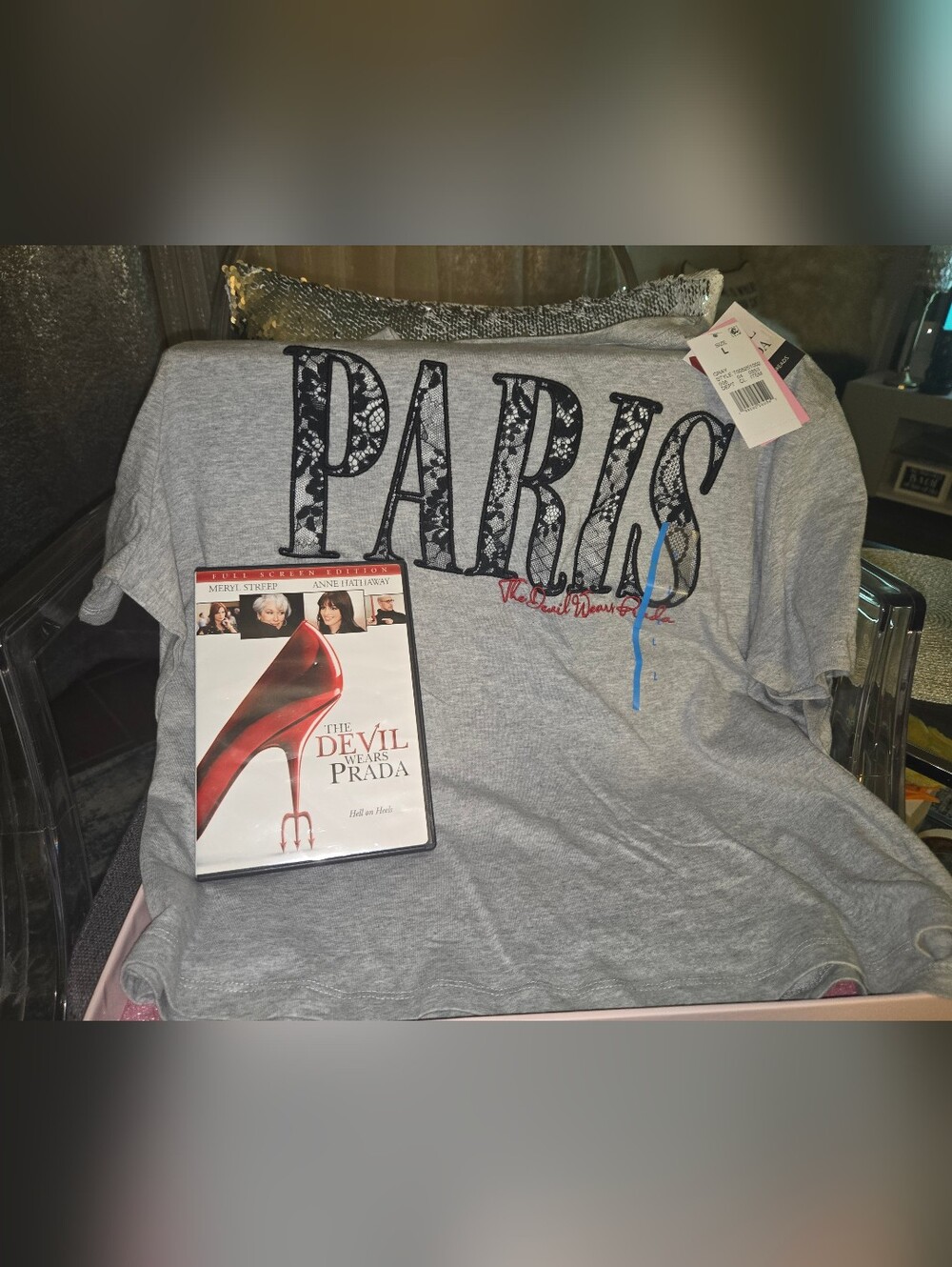 The Devil Wears Prada BUNDLE Movie DVD Full Screen & NWT Grayson Threads Shirt L